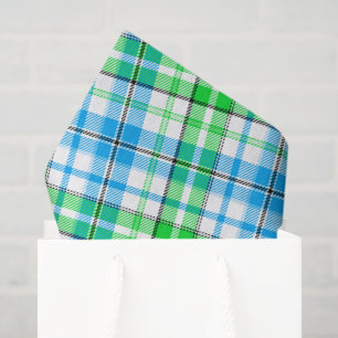 Papel De Seda Cuadros Escoceses Azules y Verdes Tartán Blanco