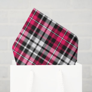 Papel De Seda Cuadros Escoceses Rosa Negro Blanco Tartán