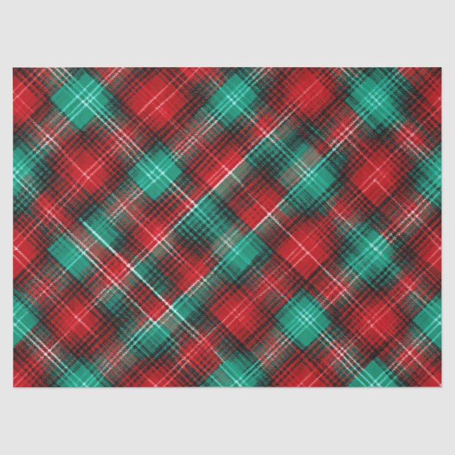 Papel De Seda Cuadros festivos rojos y verdes (Anverso)