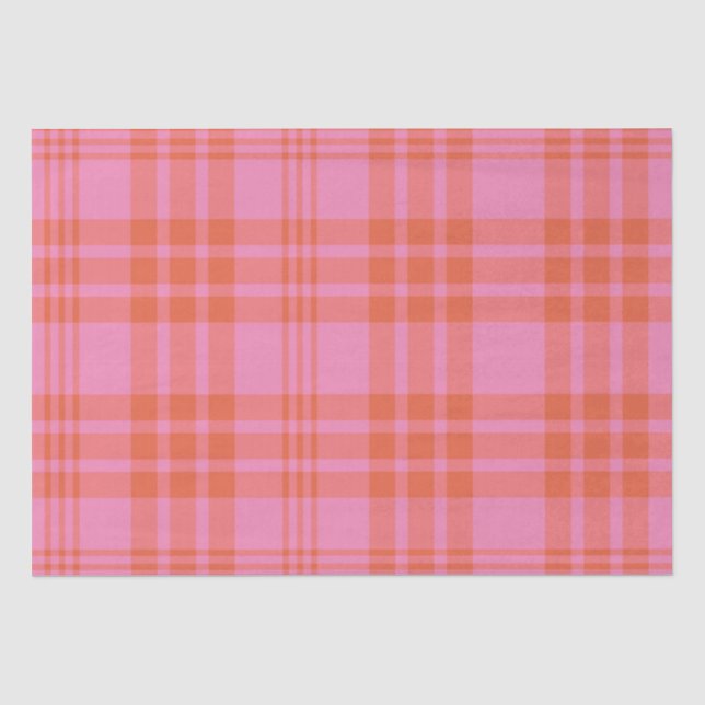 Papel De Seda Cuadros Gingham Naranja Rosa a Cuadros  (Anverso)