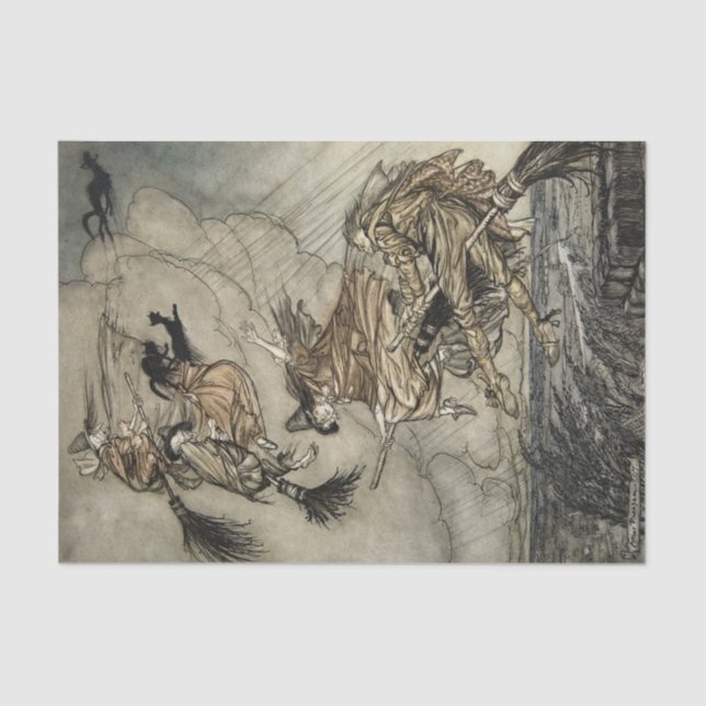 Papel De Seda Cuatro brujas "Up The Chimney" de Arthur Rackam (Anverso)