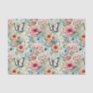 Papel De Seda Cuatro mariposas en descomposición de patrones flo