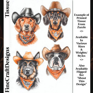 Papel De Seda Cuatro perros vaqueros occidentales con sombreros 