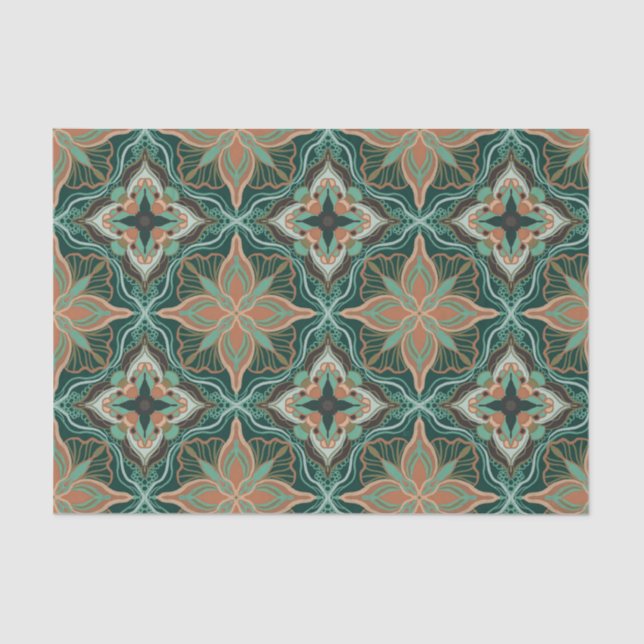 Papel De Seda Cubierta floral Verde azulada marroquí acuarela (Anverso)