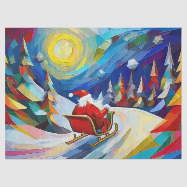 Papel De Seda Cubism Santa Christmas Holiday  (Anverso)