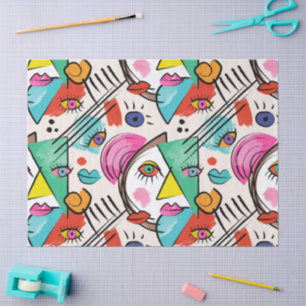 Papel De Seda Cubismo moderno Resumen artística caras femeninas