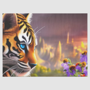 Papel De Seda Cubo de tigres, flores moradas