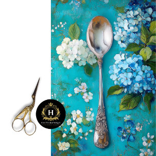 Papel De Seda Cuchara antigua con diseño floral de hortensias az