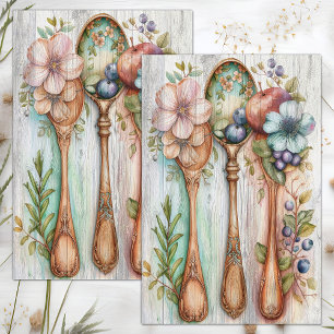 Papel De Seda Cucharas de madera decoupage floral