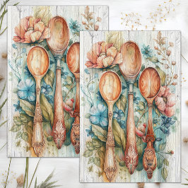 Papel De Seda Cucharas de madera decoupage floral