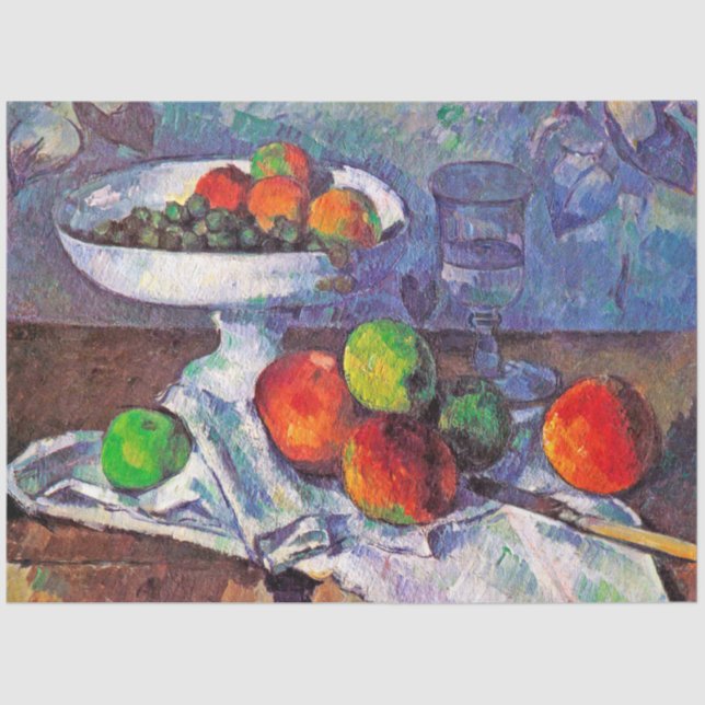 Papel De Seda Cuenco de frutas, vidrio y manzanas, Cezanne (Anverso)