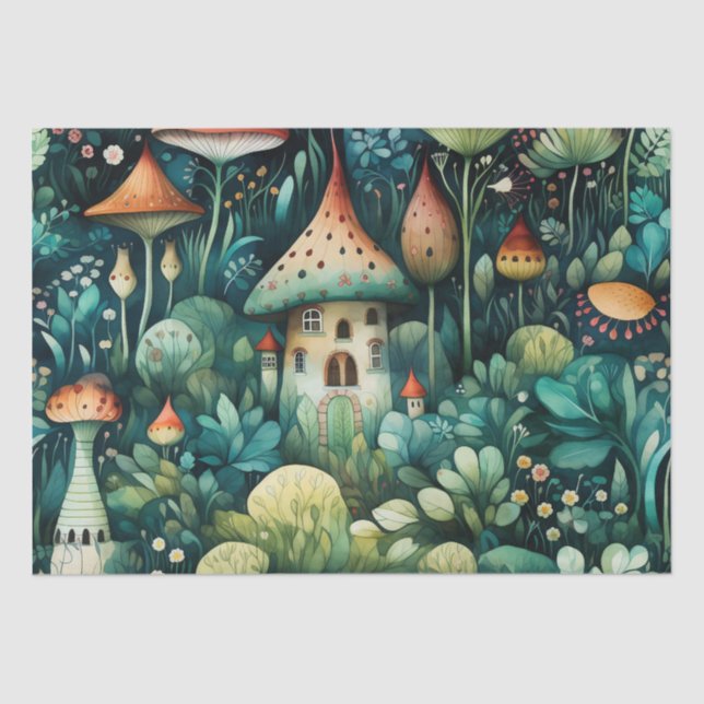 Papel De Seda Cuento de hadas en Fairyland Mushroom House Naranj (Anverso)