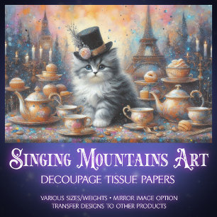 Papel De Seda Cuento de Hadas Gatito Soiree de Té Vintage Decoup