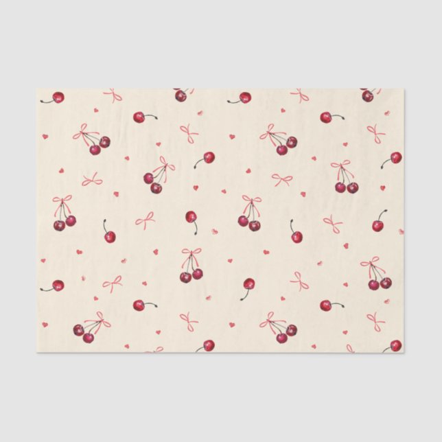 Papel De Seda Cuerdas Corazones Lazos Rosas Rojos en Crema (Anverso)