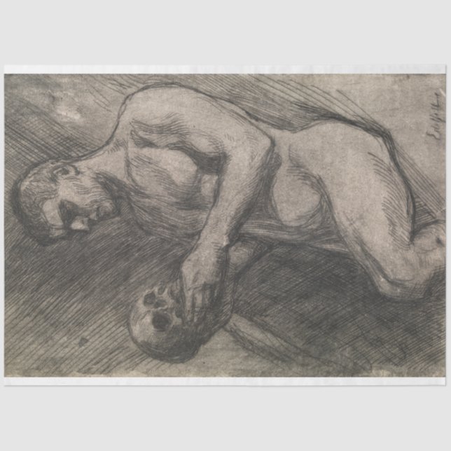 Papel De Seda Cuerpo de un hombre sosteniendo un cráneo (por Alb (Anverso)