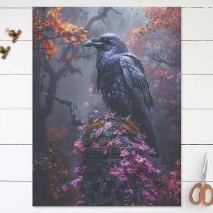 Papel De Seda Cuervo con Decoupage de Follaje Otoñal Colorido