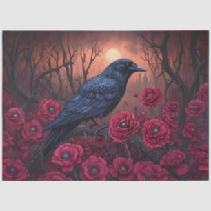 Papel De Seda Cuervo gótico con amapolas rojas oscuras decoupage