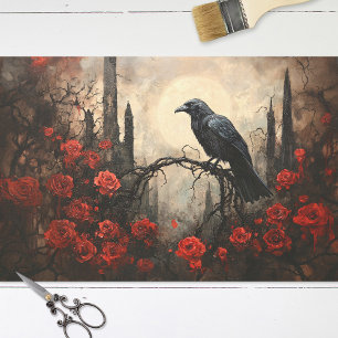 Papel De Seda Cuervo gótico con rosas rojas oscuras decoupage