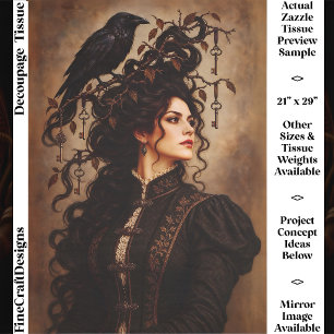 Papel De Seda Cuervo gótico & mujer victoriana & llaves antiguas