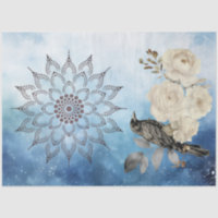 Cuervo Negro Flores Blancas Fondo Azul