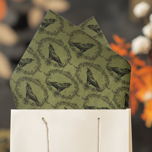Papel De Seda Cuervo negro vintage (Vintage Black Crow Tissue Paper for Gift Wrapping and Decoupage)