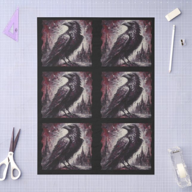 Papel De Seda Cuervo Pájaro Cuervo Gótico Decoupage Gris Negro (Artesanía)