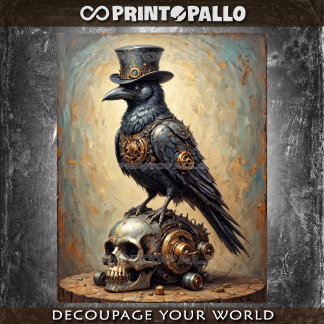 Papel De Seda Cuervo steampunk con sombrero de copa y calavera -