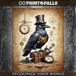 Papel De Seda Cuervo Steampunk con sombrero de copa y relojes