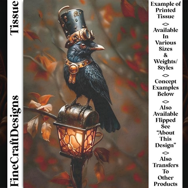 Papel De Seda Cuervo Steampunk Gótico, Linterna, Decoupage DC2R (Subido por el creador)
