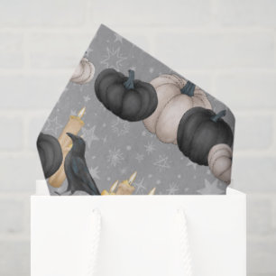 Papel De Seda Cuervos negros y calabazas de Halloween enlosados