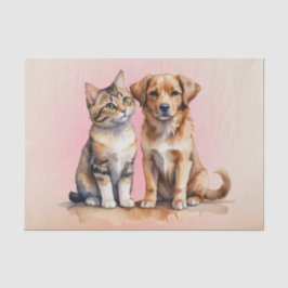 Papel De Seda Cuidada acuarela de gato y perro