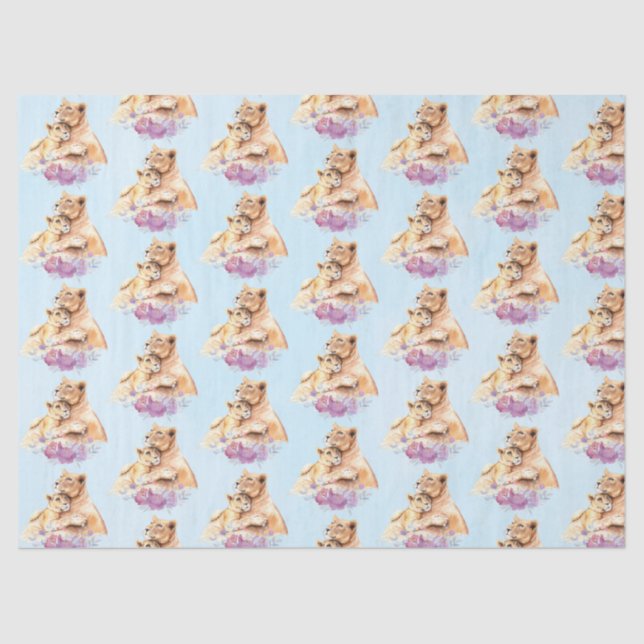 Papel De Seda Cuidada acuarela madre patrón de león y cubo (Anverso)