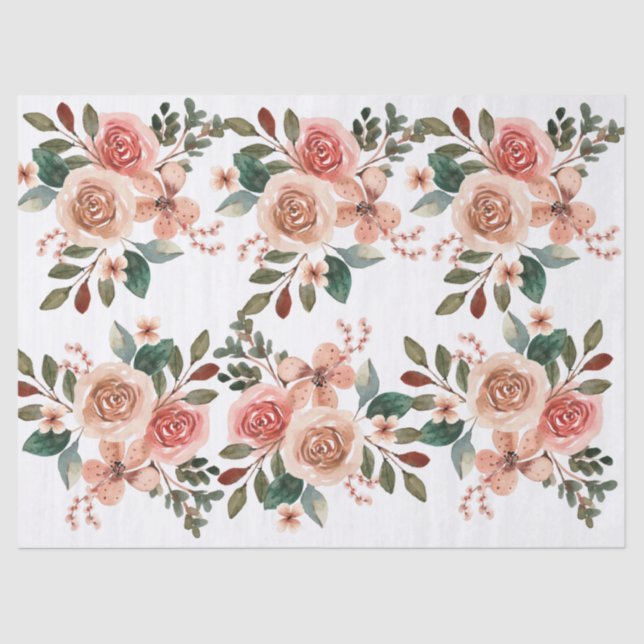 Papel De Seda Cuidada acuarela rosa rosa rosa floral para su boh (Anverso)