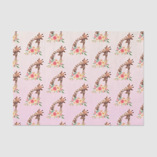 Papel De Seda Cuidada jirafa acuarela mamá y bebé (Anverso)