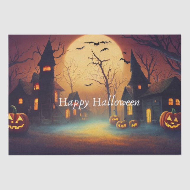 Papel De Seda Cuidada nave del castillo de Halloween (Anverso)