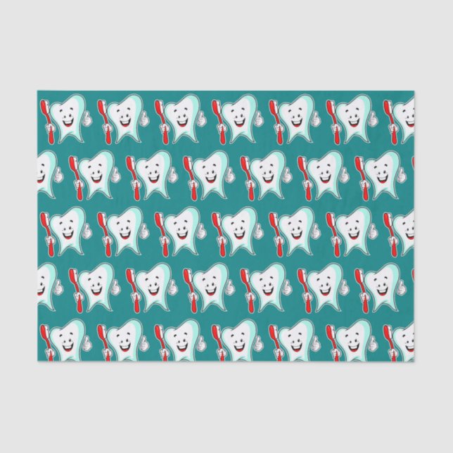 Papel De Seda Cuidado Dental Feliz Diente con Patrón de Pincel D (Anverso)