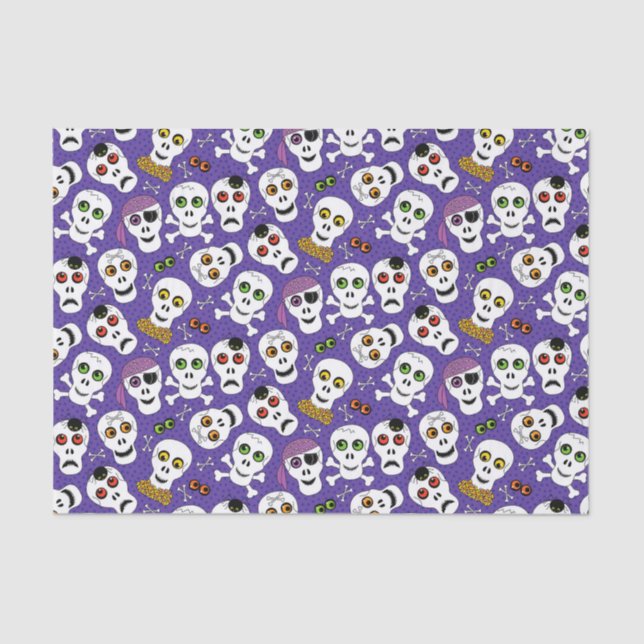 Papel De Seda Cuidados cráneos de Halloween en morado (Anverso)