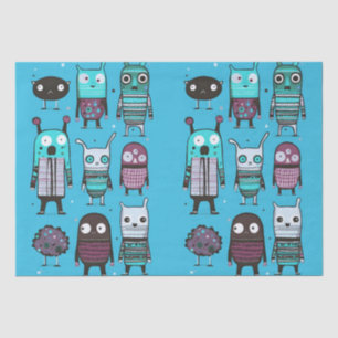 Papel De Seda Cuidados pequeños monstruos Zombie Blue Pattern Fu