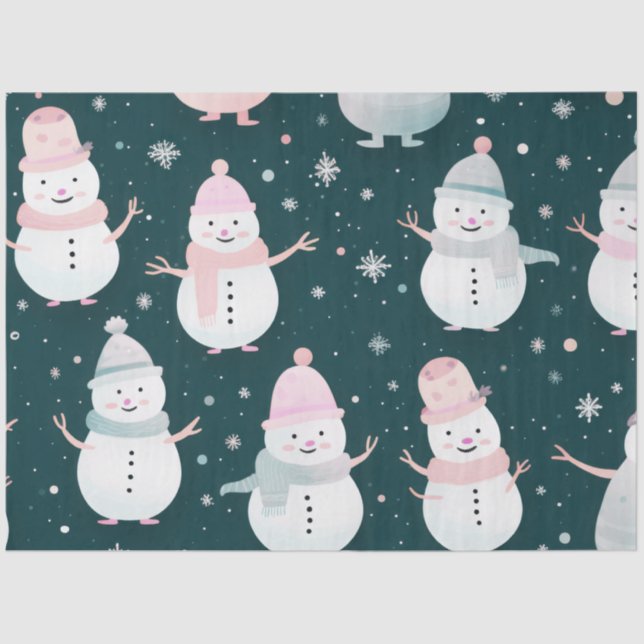 Papel De Seda Cuidados Snowmen Copos de nieve Pastel de Navidade (Anverso)