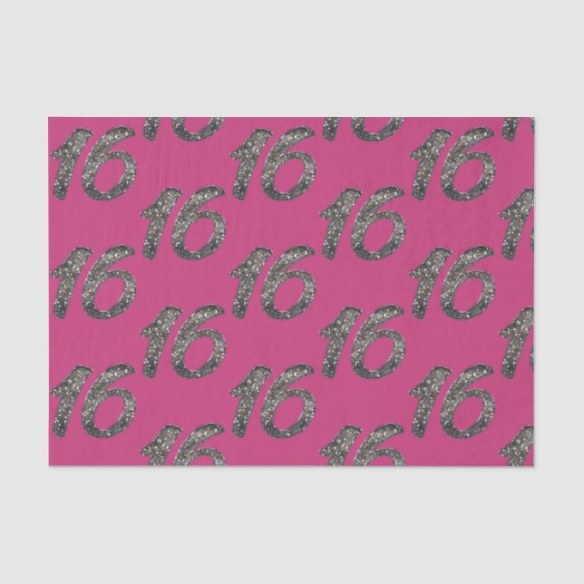Papel De Seda Cumpleaños 16 Dieciséis 16º Brillante Plata Glitte (Anverso)