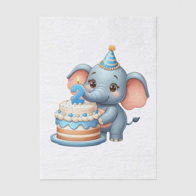 Papel De Seda Cumpleaños 2 de elefante lindo (Anverso)