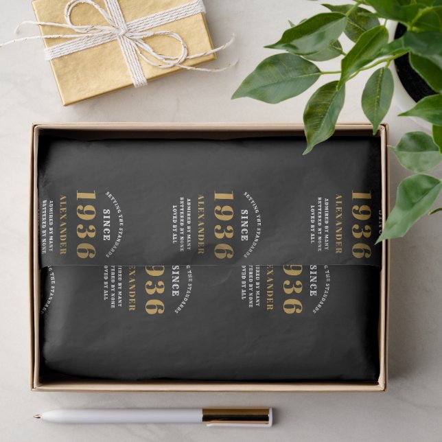 Papel De Seda Cumpleaños 90 1936 Negro Oro Chic Elegante (Regalo )