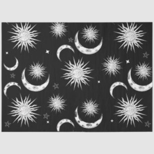 Papel De Seda Cumpleaños Celestial Sol Caprichoso Blanco y Negro