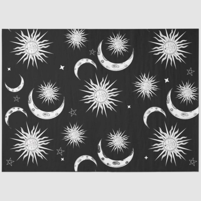 Papel De Seda Cumpleaños Celestial Sol Caprichoso Blanco y Negro (Anverso)