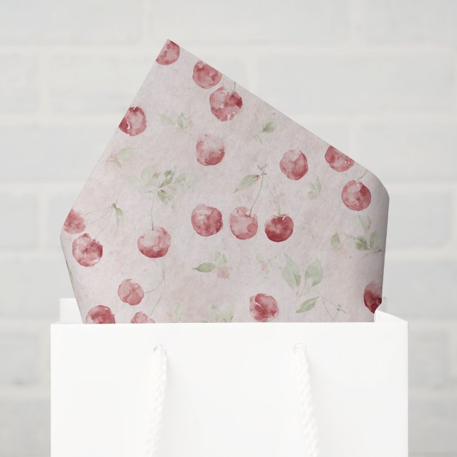 Papel De Seda Cumpleaños Cerezas Rojas Crema (Bolsa de regalo)