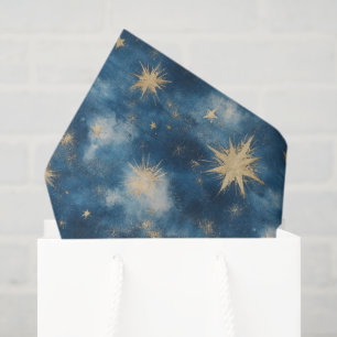 Papel De Seda Cumpleaños Cielo Estrellas Glitzy Oro Azul