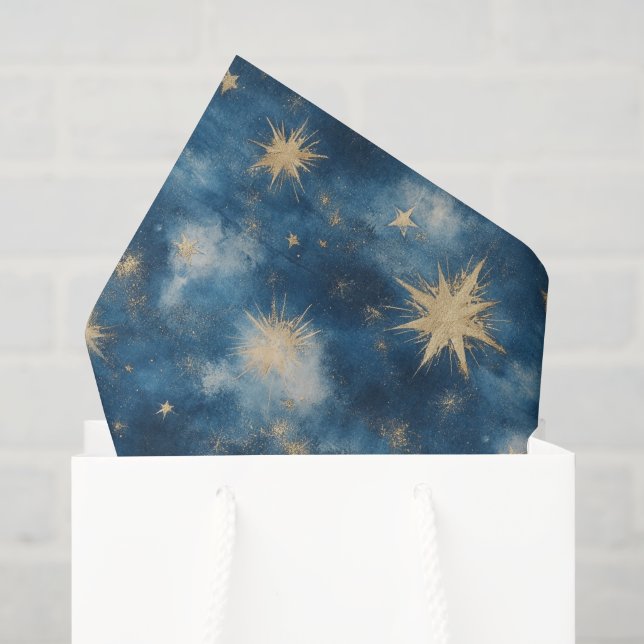 Papel De Seda Cumpleaños Cielo Estrellas Glitzy Oro Azul (Bolsa de regalo)