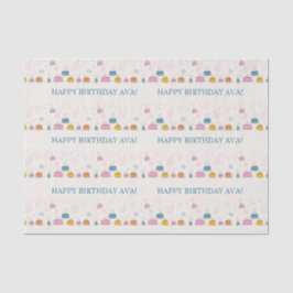 Papel De Seda Cumpleaños con Confeti y Tarta Personalizables 