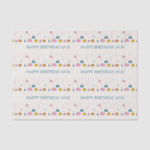 Papel De Seda Cumpleaños con Confeti y Tarta Personalizables 