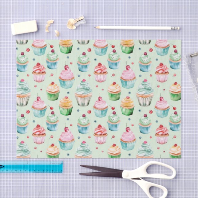 Papel De Seda Cumpleaños Cupcakes Rosa Crema de Menta (Artesanía)